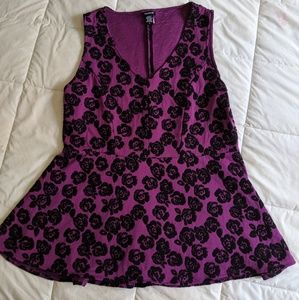 Purple Sleeveless Top with Black Floral Embroidery